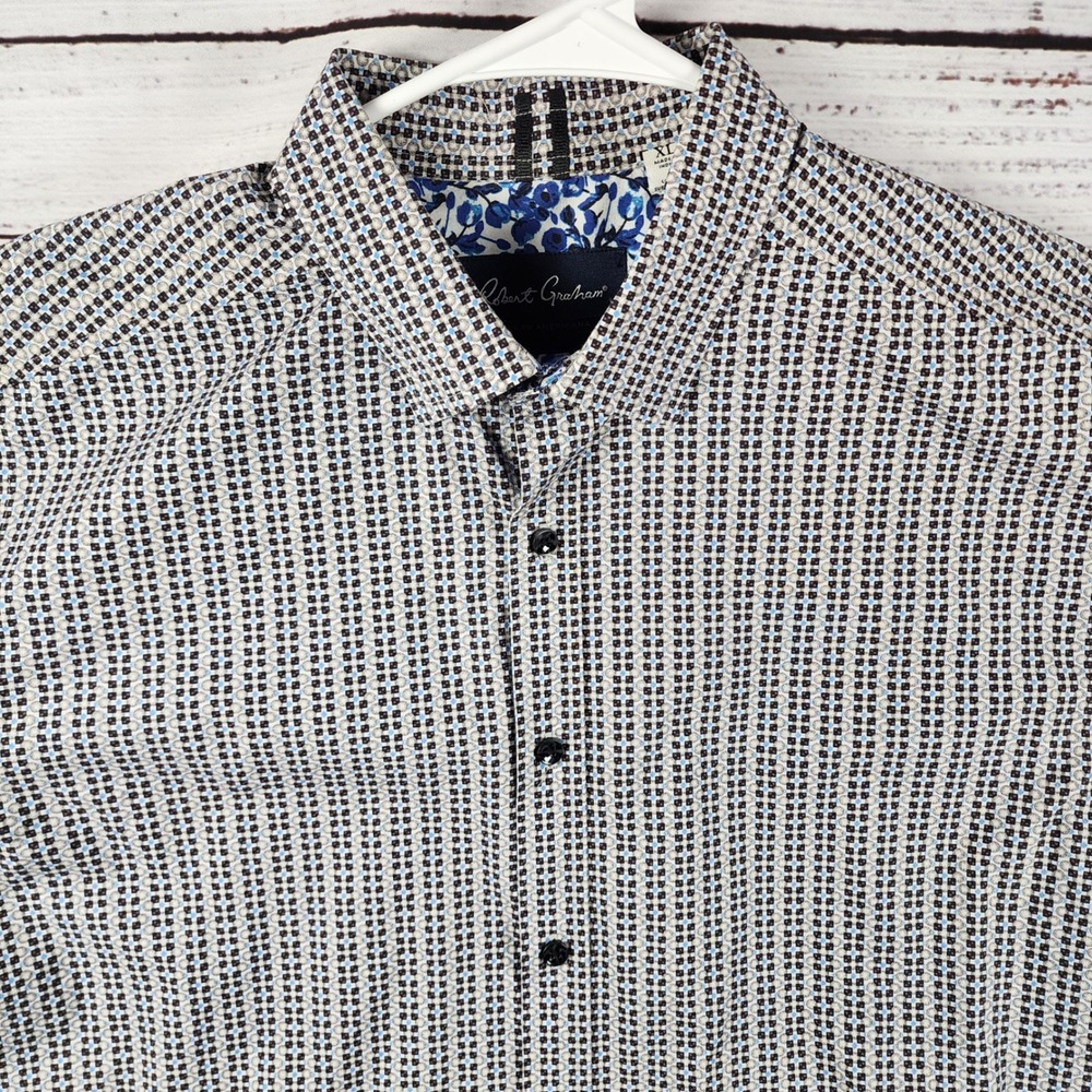 Robert Graham Modern Americana Shirt XL Tailored Fit Gray Mosaic Geometric LS